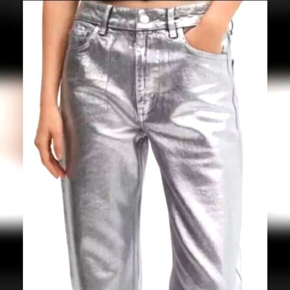 Rebecca Minkoff Silver Metallic High-Waisted Jeans NWOT - Picture 2 of 9